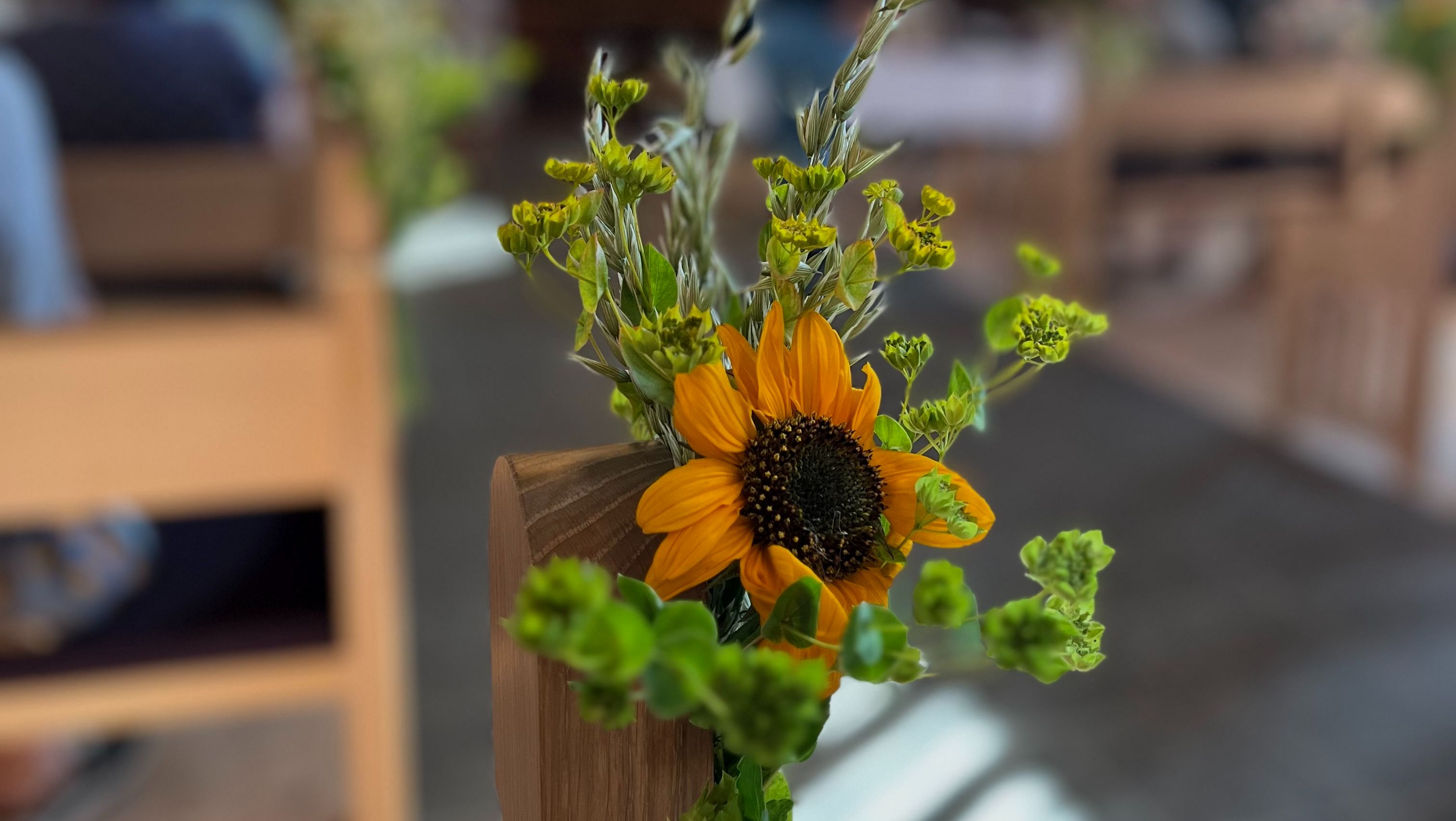 sommerblomster ved kirkebænk